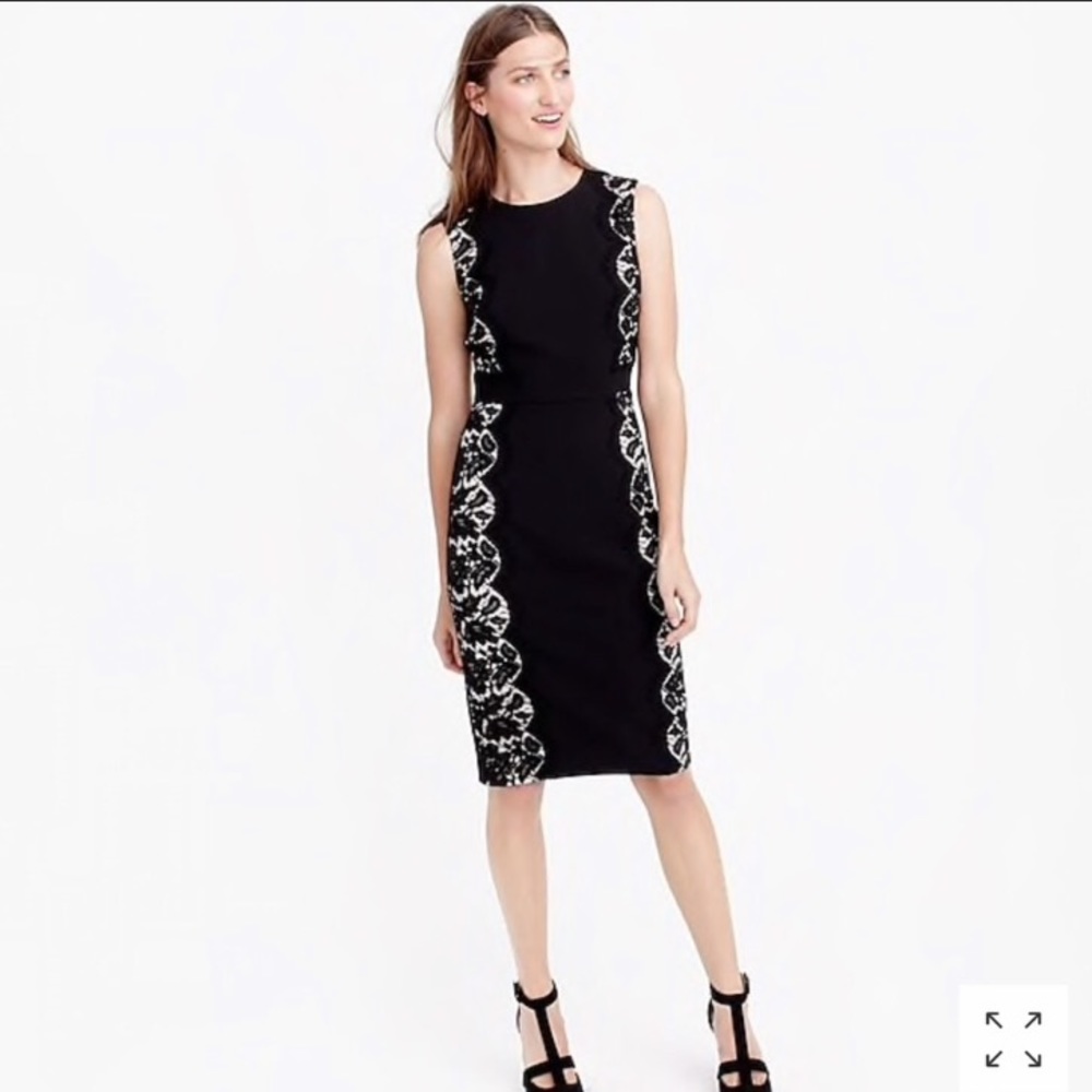 J.Crew Black Sheath Dress with Lace Panels